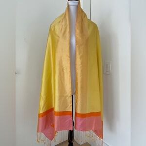 SHAWL Oversize Scarf Raw Silk Fringe Event Dressy Occasion Wedding Guest Chic